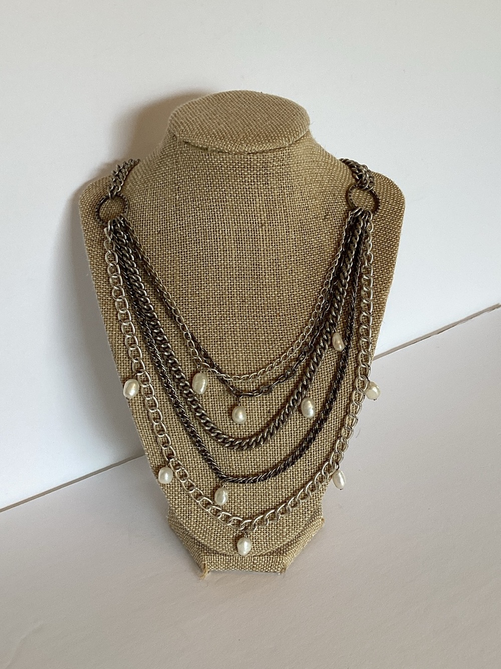 Stella & Dot Avery Layered Pearl Accent Necklace in Silver and Gunmetal